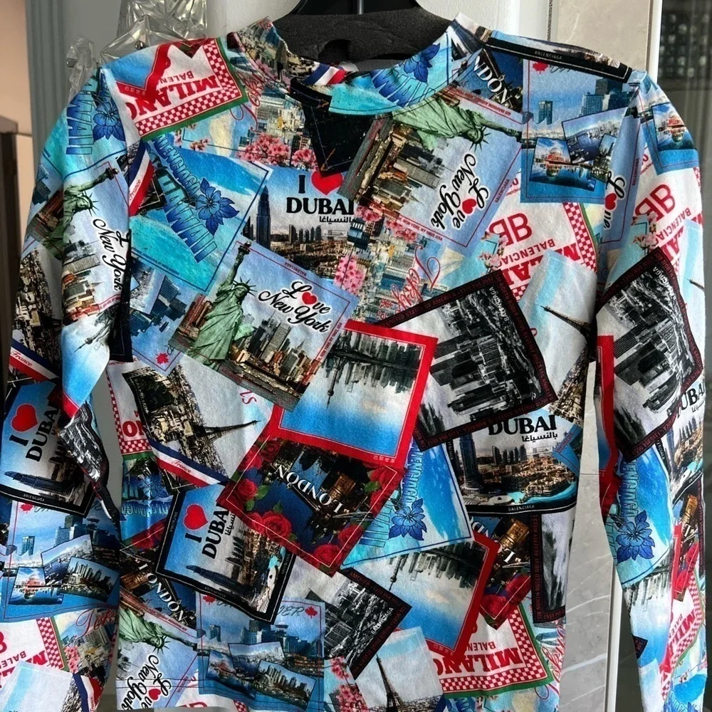 BALENCIAGA Long Sleeve All Over Cities Stretch Top - Picture 10 of 11